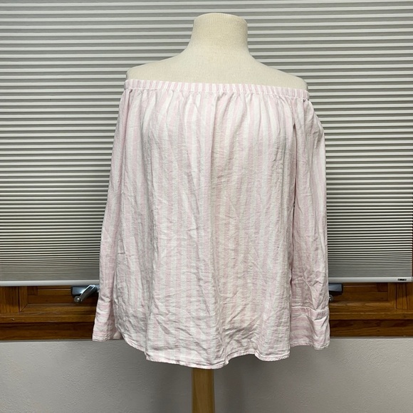 Levi’s Pink and White Striped Off-The-Shoulder top Medium - Picture 1 of 7